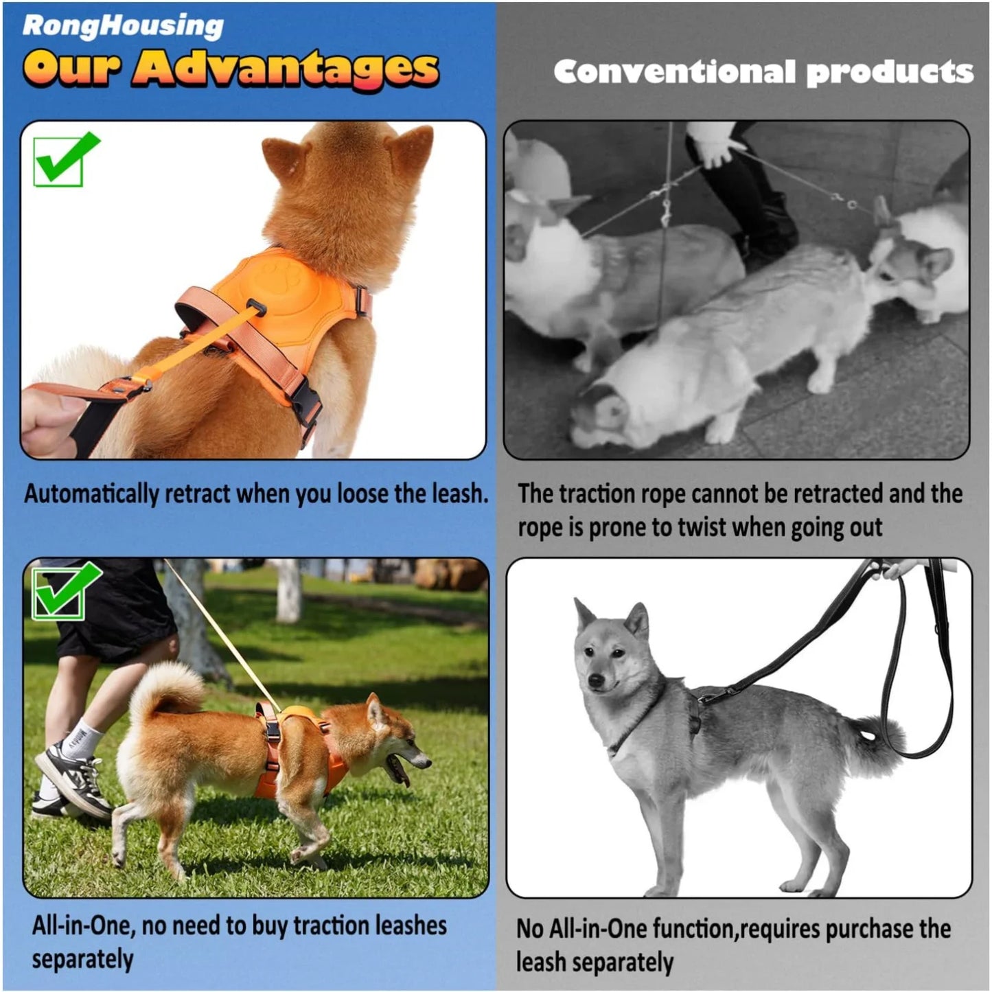 All in one: pet Harness and Automatic Retractable Leash Kit